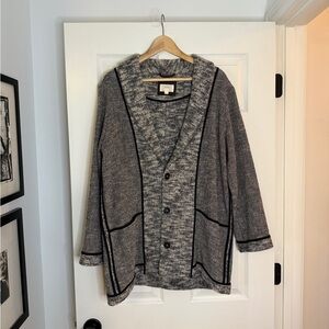 Billy Reid Marled Gray Woven Cardigan with Black Trim